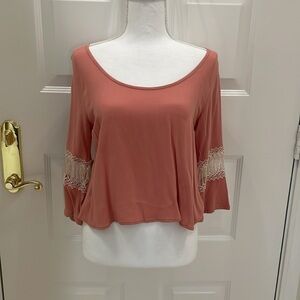 Must Have Brand Salmon Colored Crop Bell Sleeves Top. Small